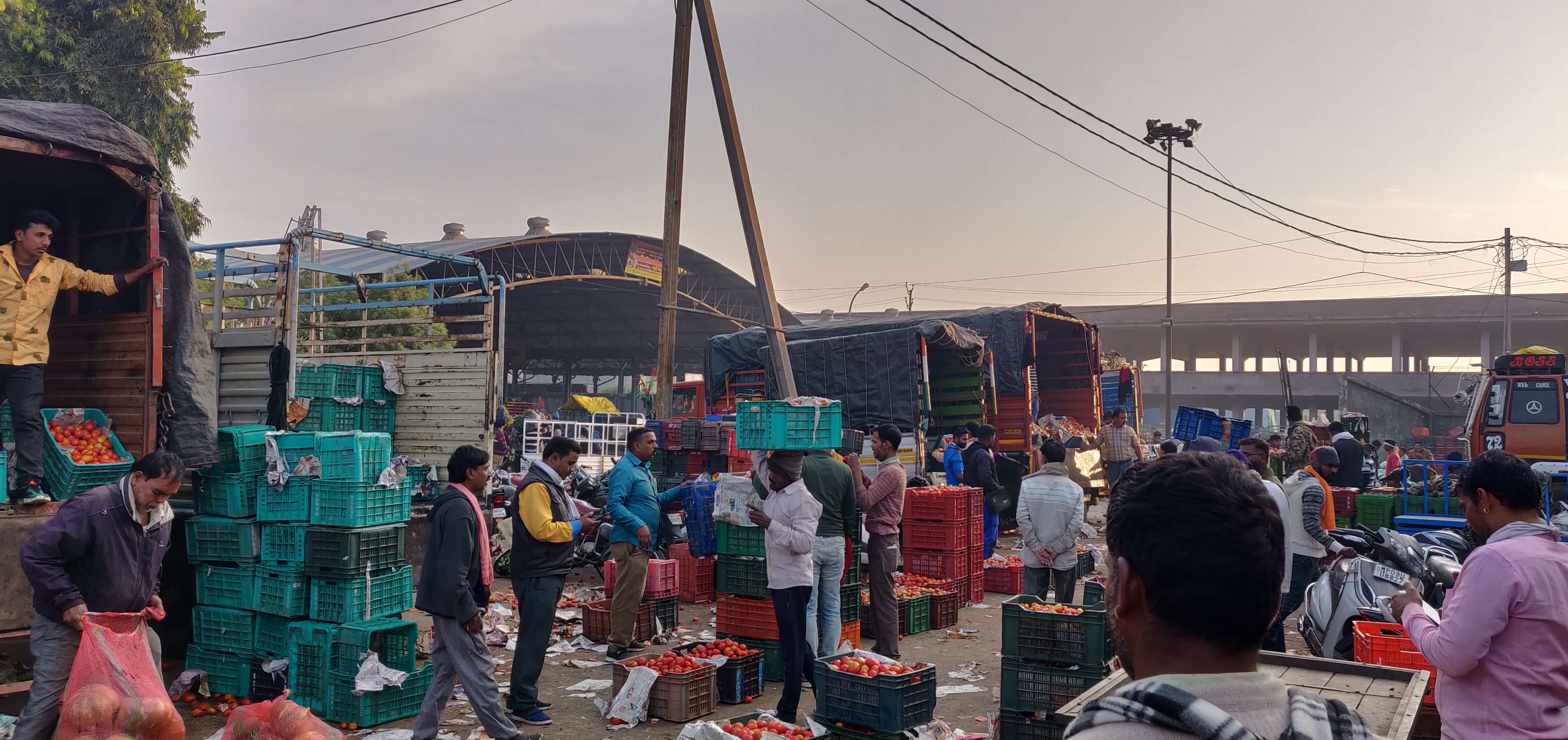 Trading in wholesale mandis begins in early morning hours; scene from a mandi in Indore. Photo by Monika Agarwal/WRI India. Trading in wholesale mandis begins in early morning hours; scene from a mandi in Indore.